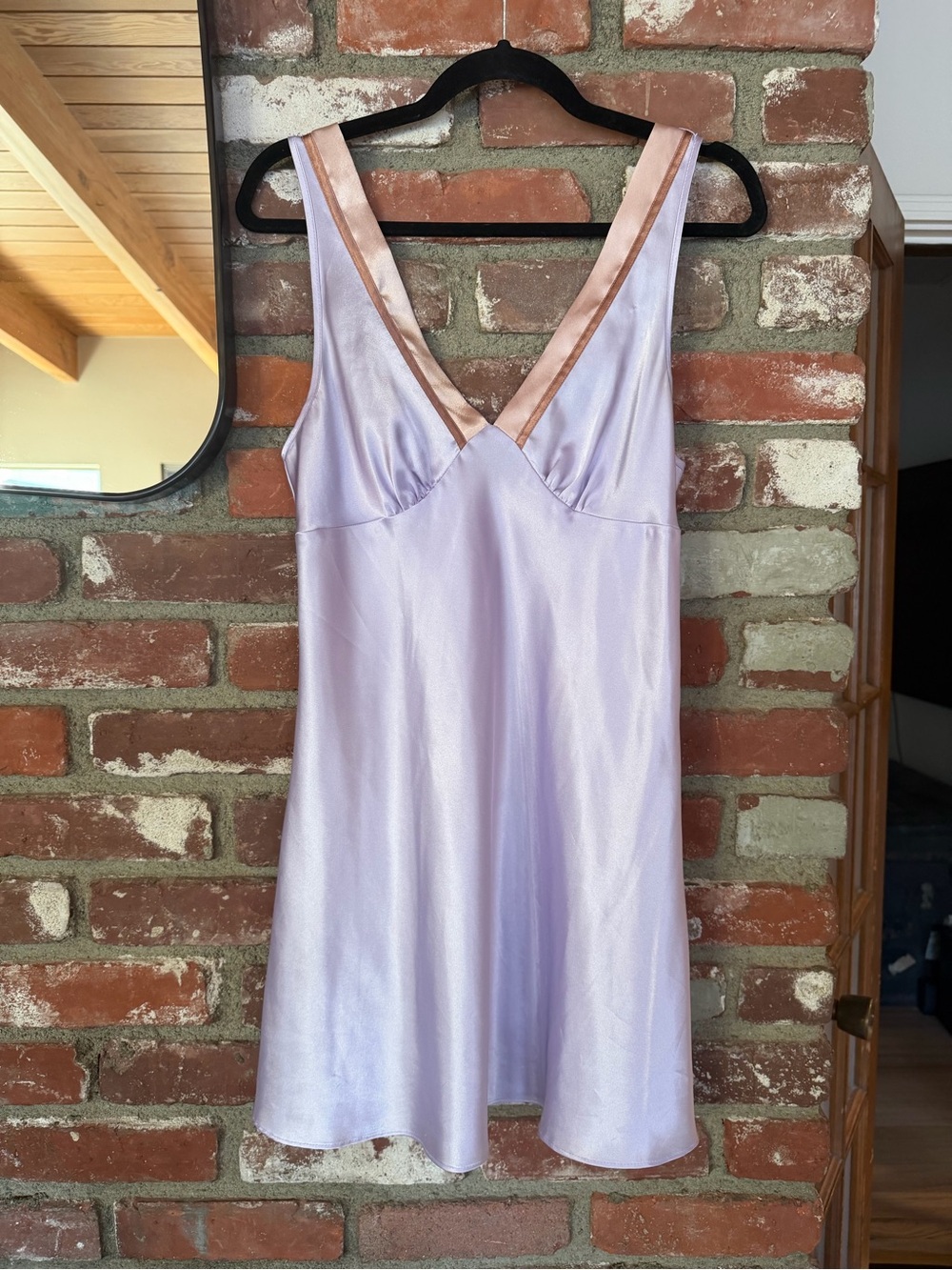 Vintage Lavender V-Neck Slip Dress with Blush Trim